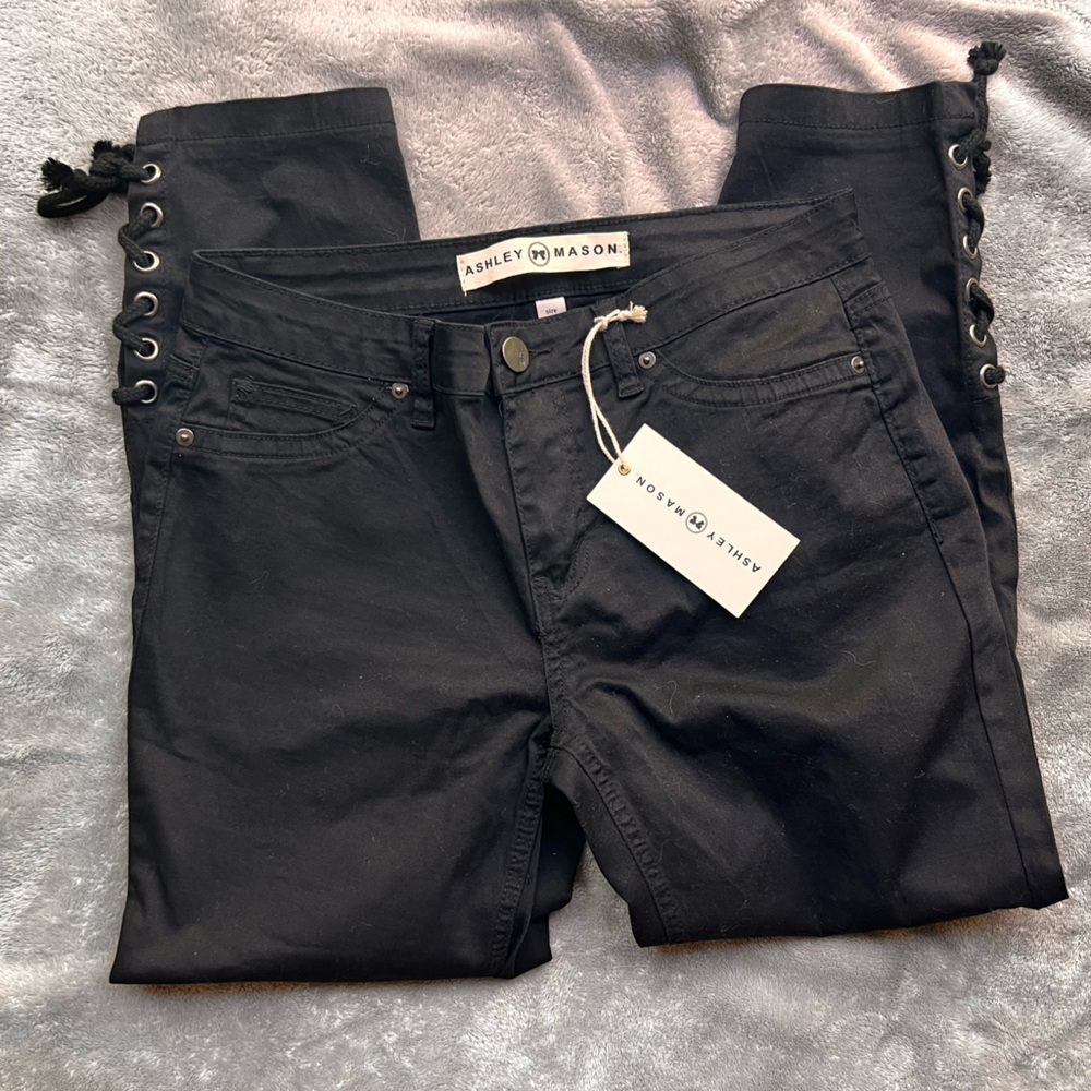 Ashley Mason Lace Ankle Tie Black Denim Jeans